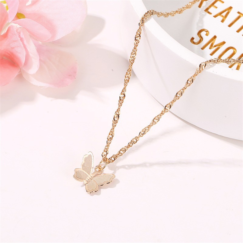 Butterfly Kalung Rantai Klavikula Desain Kupu-Kupu | Kalung Untuk Wanita | Kalung Rantai Dengan Liontin Bunga Untuk Wanita | Kalung Bahan Stainless Steel | Tas Selempang Wanita Model Korea / Jepang All-Match Untuk Hadiah