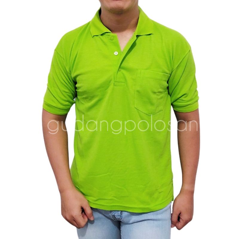 GP Kaos Polo/Polo Shirt/Kaos Kerah Polos Lengan Pendek Hijau Stabilo