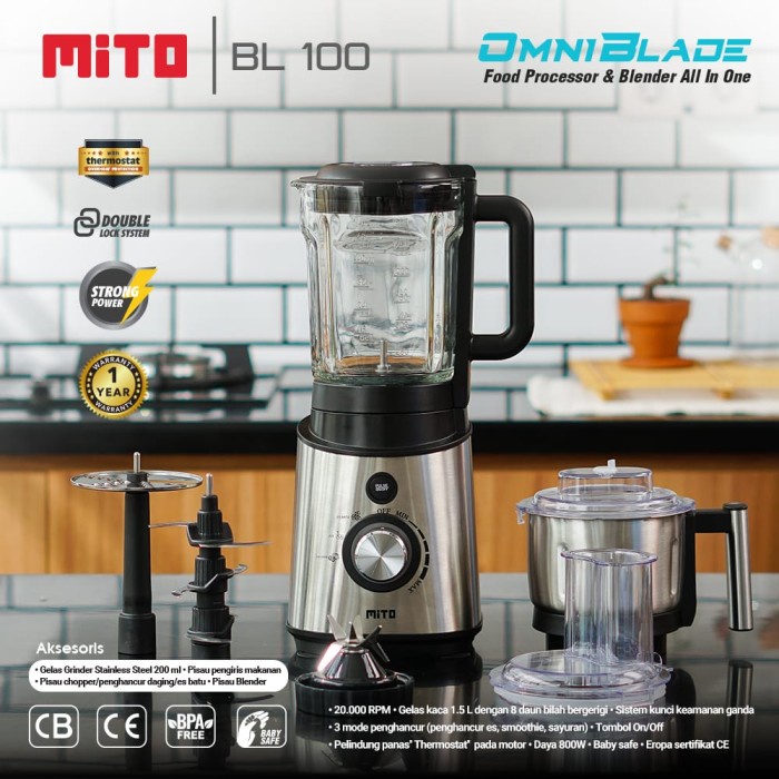 Mito Blender BL100 Food Processor 1,5 Liter BL-100 Omni Blade