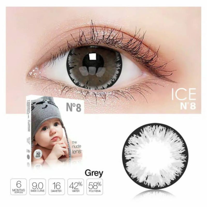 Softlens ICE N8 BABY EYES GREY MINUS -6.50 S.D -10.00