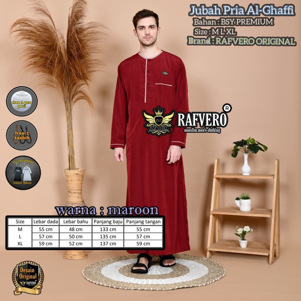 JUBAH PRIA AL GHAFFI M L XL/ GAMIS PRIA POLOS PREMIUM HITAM BEST SELLER/PAKAIAN MUSLIM PRIA LEBARAN/JUBAH ORIGINAL RAFVERO [BISA COD]