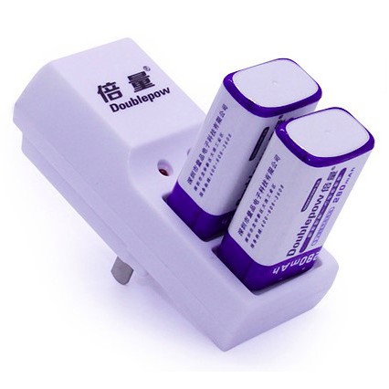 Grab Medan Charger Baterai 2 slot for 9V + 2 PCS 9V Battery 280mAh DOUBLEPOW DB-B09