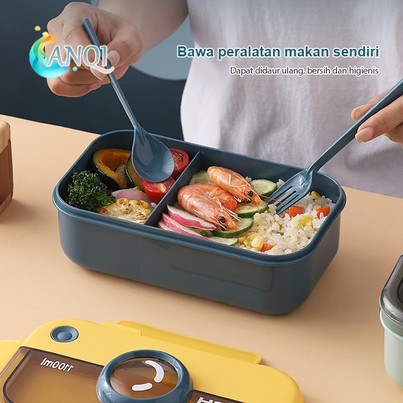 GROSIR ANQI SHOP Kotak Bekal Makan Lunch Box Set Jerami Gandum Free Sendok Tempat Makan Anti Bocor