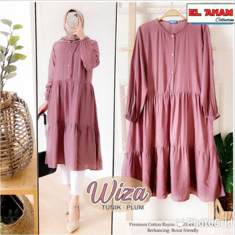 WIZA TUNIK PANJANG KANCING DEPAN KATUN RAYON POLOS TERBARU