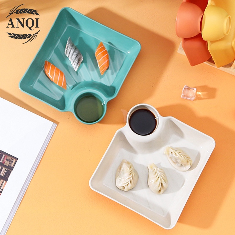 ANQI 1888 Piring Bisa Isi Saus 2in1 Mangkok Saus Piring Dimsum Makan Plate VS-91