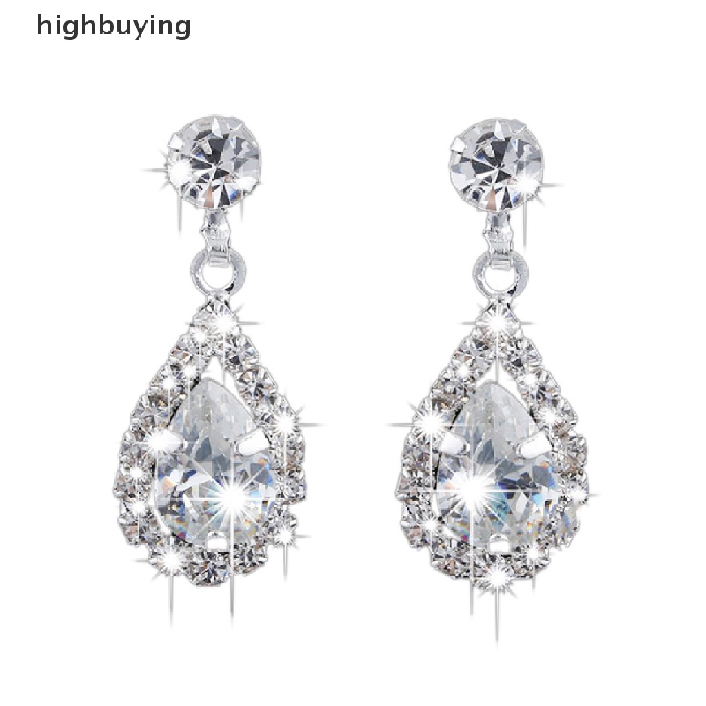Hbid Set Anting + Kalung Liontin Kristal Bentuk Tetesan Air Vintage Warna Silver Untuk Wanita