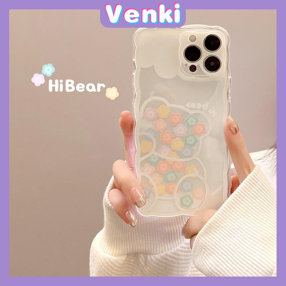 Casing Soft Case Silikon Transparan Motif Bunga / Beruang Untuk iPhone 13 Pro Max 12 Pro Max 11 7 Plus