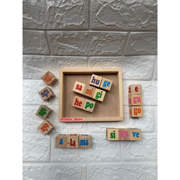 Mainan Kayu Edukasi Balok Suku Kata Alat Bantu Baca bahan pinus APE anak TK (PAUD) SD