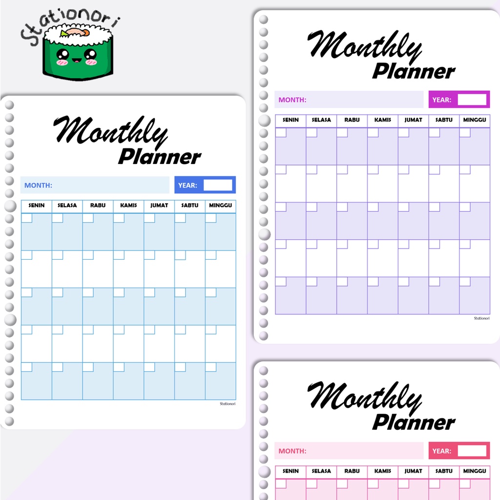 

Monthly Planner / Planner Bulanan (Kertas Isi Binder Planner / Loose Leaf B5 & A5) by Stationori