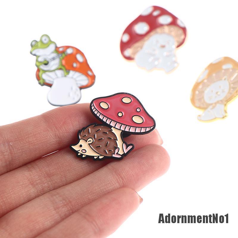 (Adornmentno1) Bros Pin Enamel Bentuk Jamur / Gitar / Kodok / Landak Kartun Lucu