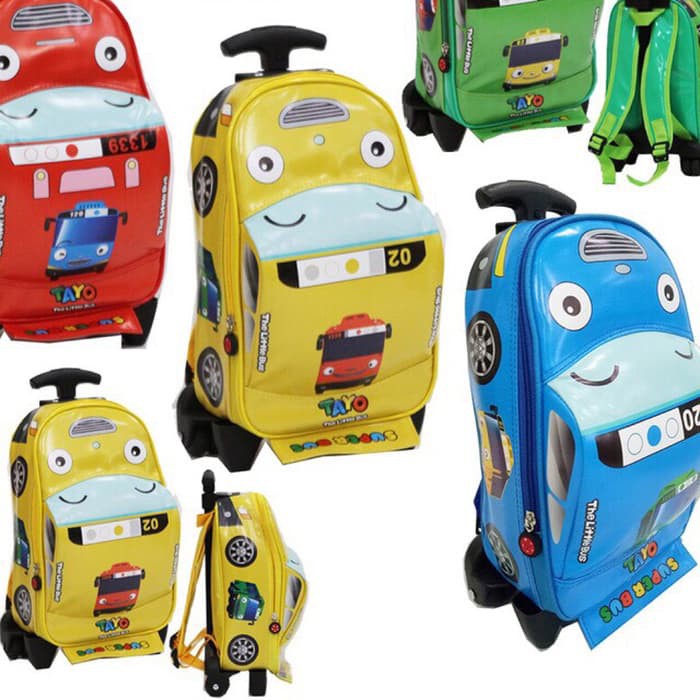 Tas Dorong Anak Ukuran Besar Motif Tayo Merah Ransel Anak Cowok L WQ992 Troley Anak Bentuk Mobil T