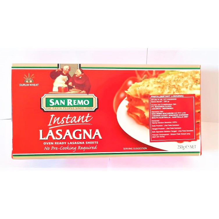 

PASTA LASAGNA SAN REMO 250 GR PASTA LASAGNA INSTAN OVEN READY