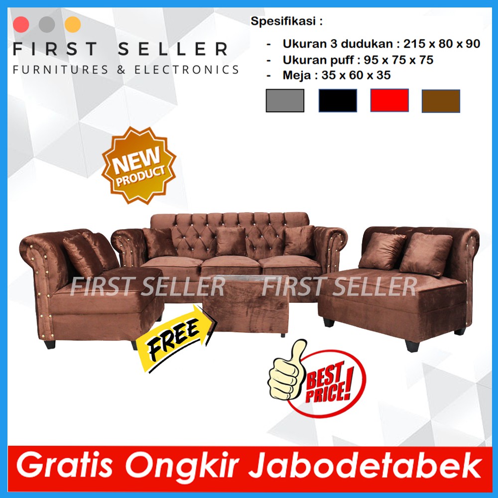 [FREE ONGKIR + PUFF] SOFA L KANCING ROSE BLUDRU HALUS 322 DIMENSI BESAR ORIGINAL 100% TERMURAH!