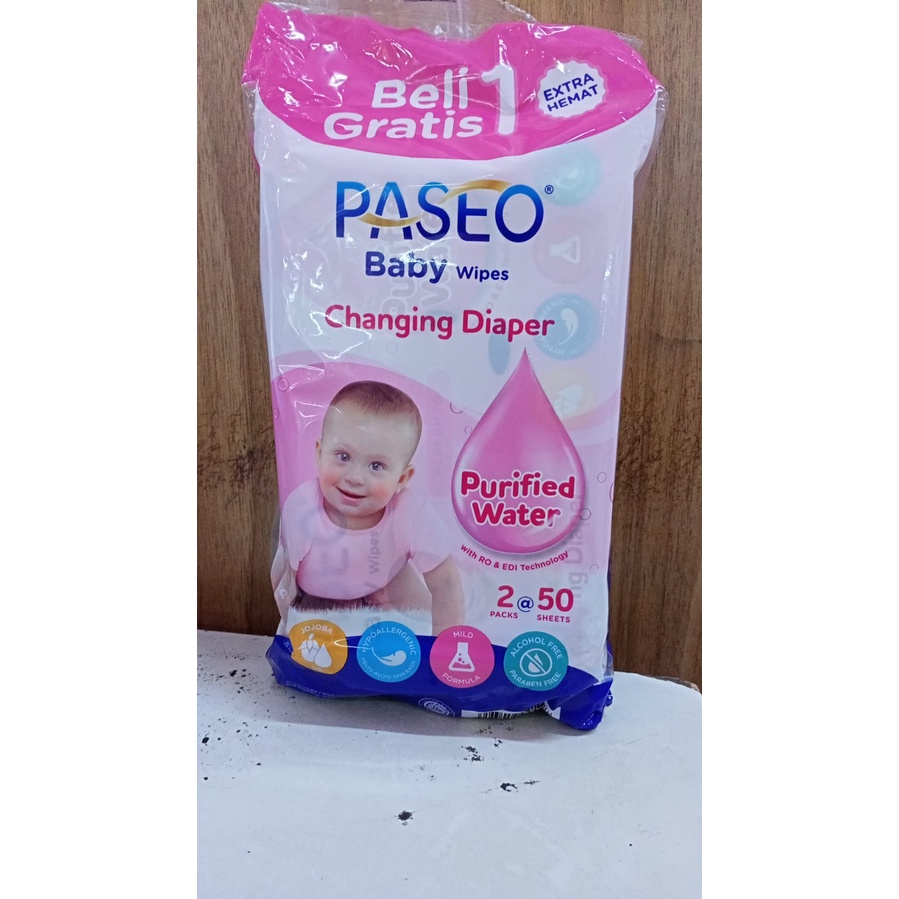 PASEO BABY WIPES CHANGING DIAPER 2 PACK @50 SHEET (pink)