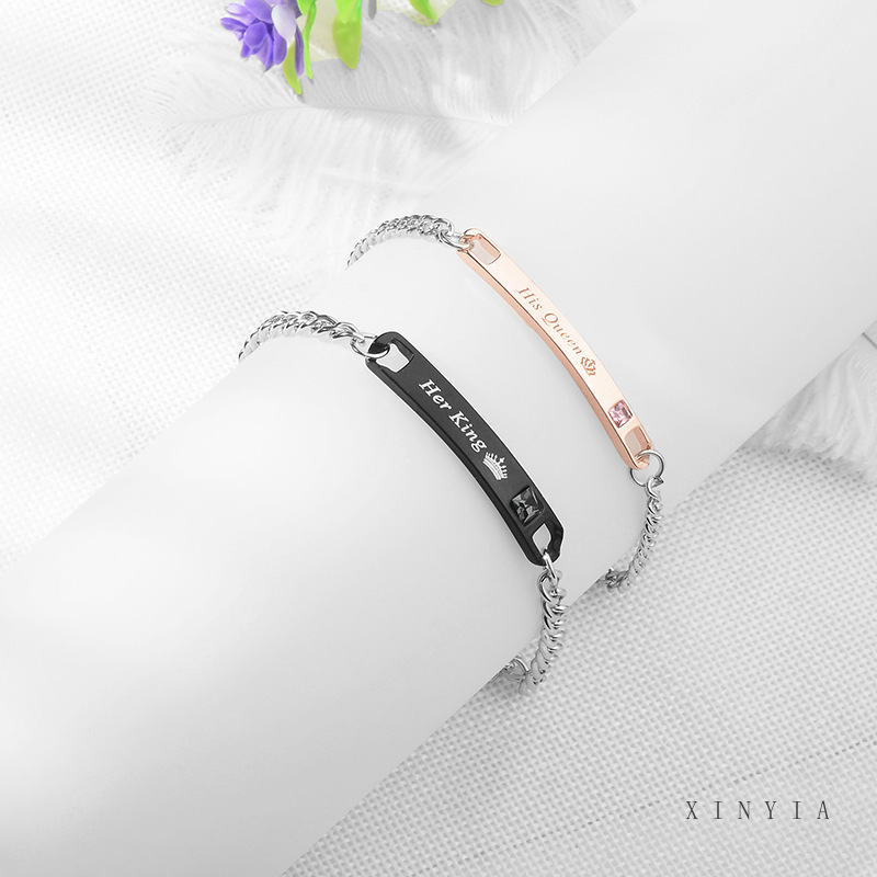 HERS Gelang Pasangan Bahan Stainless Steel Tulisan His Queen Her King Untuk Pria / Wanita