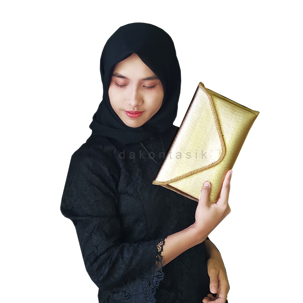 DAKONTASIK - ENVY M Dompet pesta kondangan model amplop gold silver anyaman