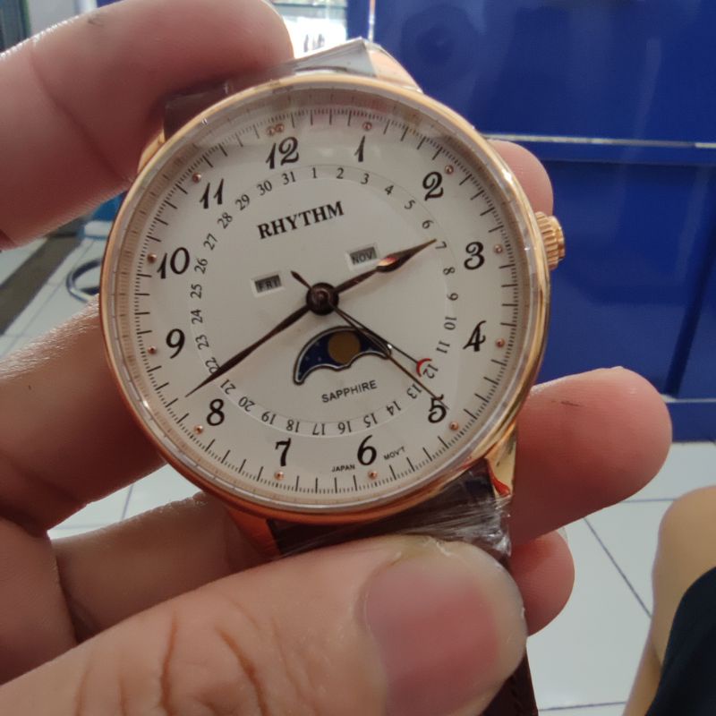 Jam Tangan RHYTHM Original Pria Kaca Sapphire anti Gores Fitur moonphase