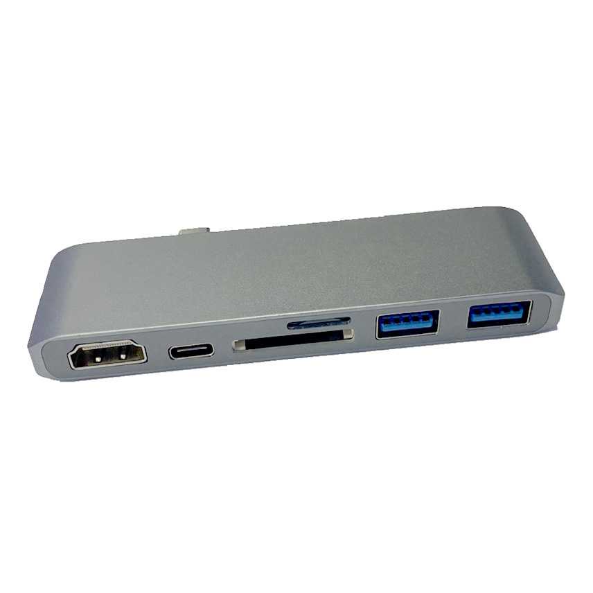 CHIPAL USB Hub 6 in 1 USB Type C with HDMI 4K &amp; Card Reader - T62-Gray