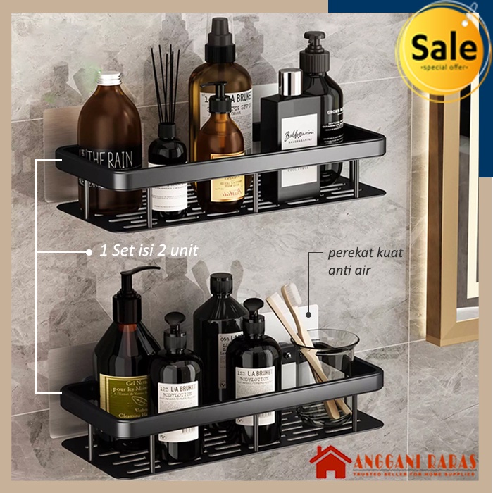 Rak Tempel Wadah Sabun Kamar Mandi Sikat Gigi Odol Skincare Bahan Alumunium 1 Set 2 Pcs