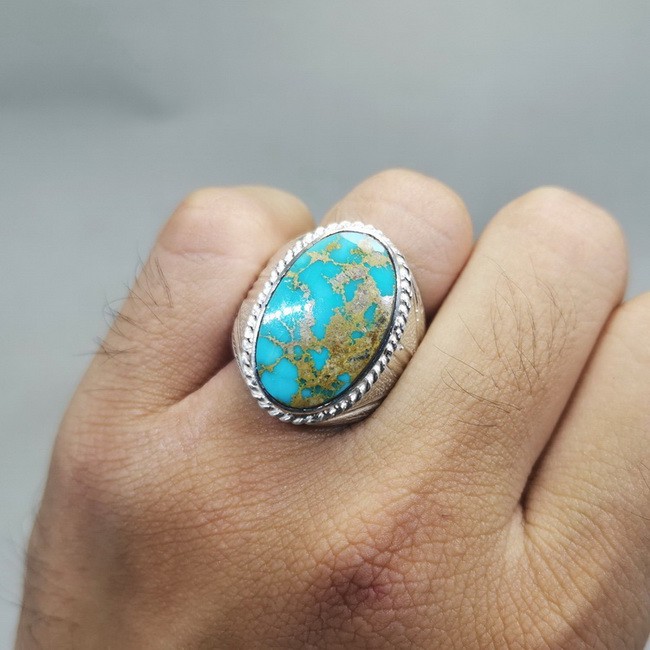 Batu Akik Pirus Urat Emas Asli Ring Perak