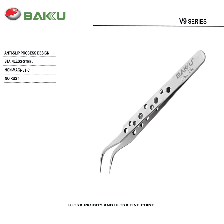 Baku Pinset Tweezer Bengkok Tajam BK-V9 7-SA Stainless Steel Original