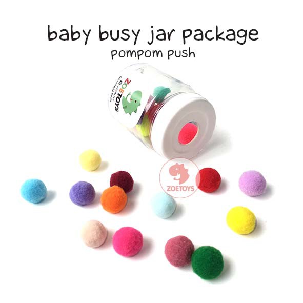 Montessori Baby Busy Jar Package | Pompom Button Push Ring Stick Stacking Sensory Ribbon Taggie Play Set Fine Motoric Play