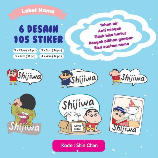 

Label nama shin chan 105 pcs