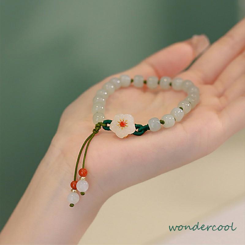 Jade Bead Gelang Kecil Peach Blossom Woven Perempuan Desain Niche Mahasiswa Pacar Hadiah-Won