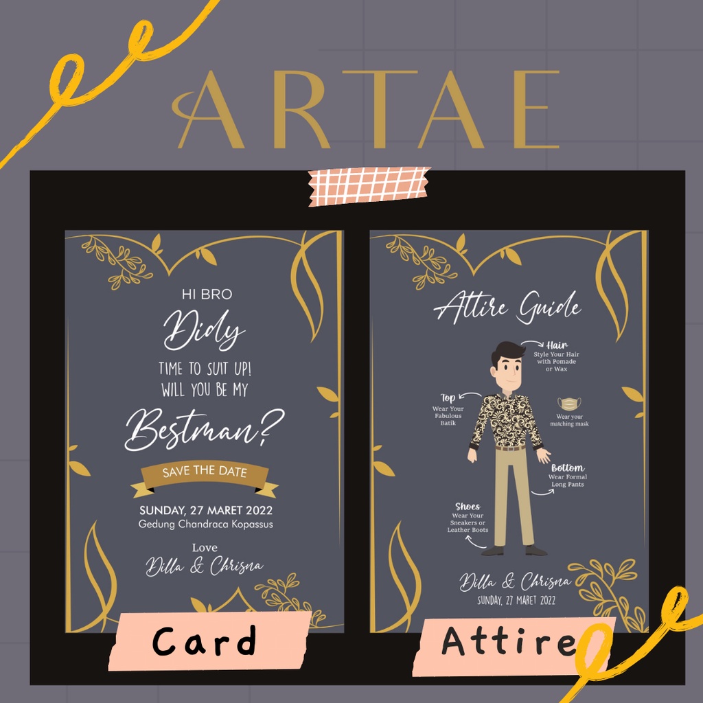Aesthetic Attire Guide and Groomsman Card (Ukuran Kecil Kertas A6)