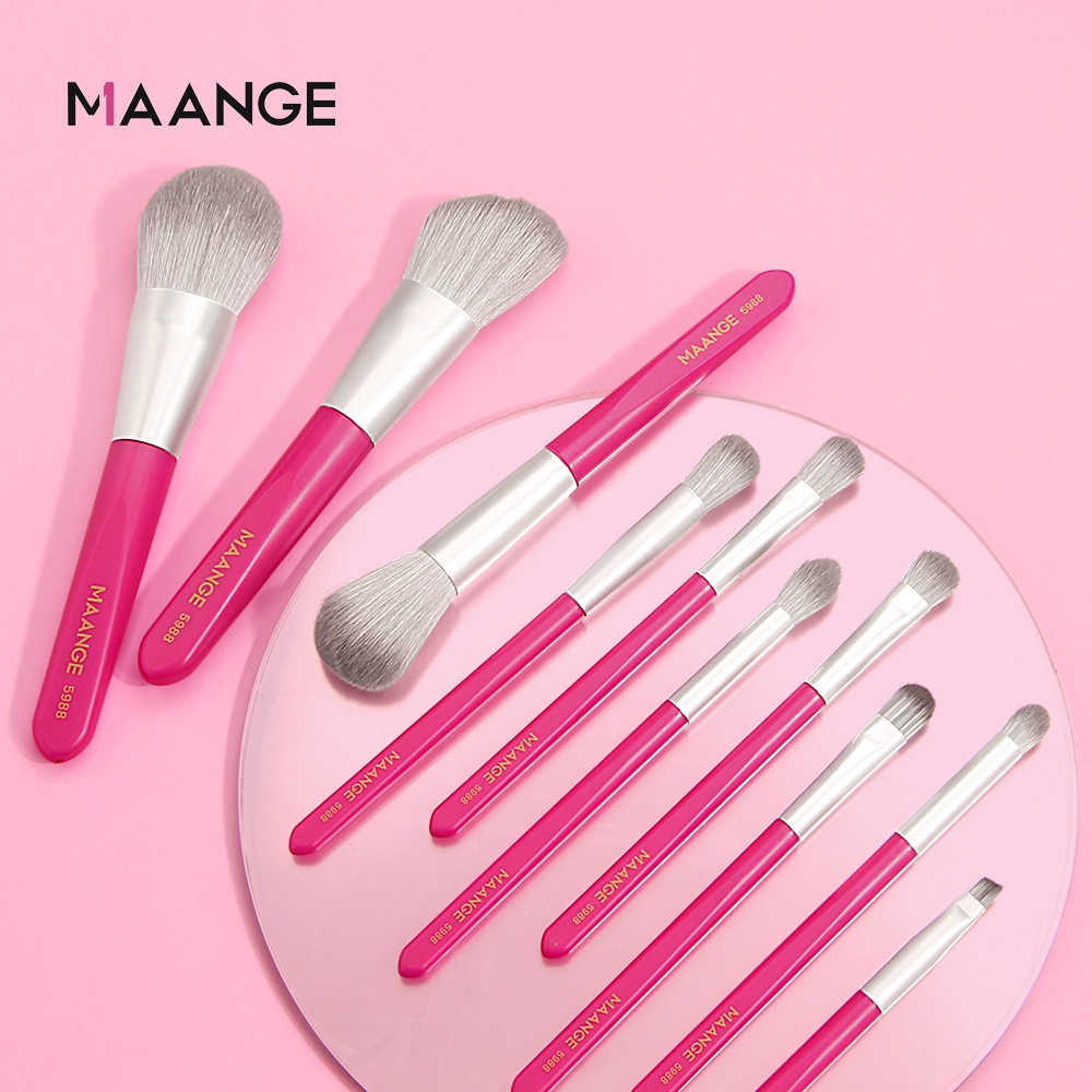 MAANGE 10Pcs Professional Makeup Brush Set Soft Comfortable Nylon Bristles Wood Handle Beauty Tools