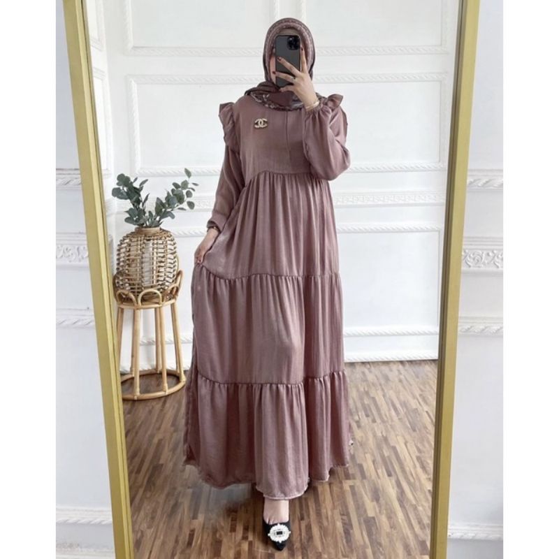 Dress Maxi Kringkel Airflow Ameena Crinkel Premium Terbaru2022 Dres Emak Hits Daily Nyaman Adem Moti