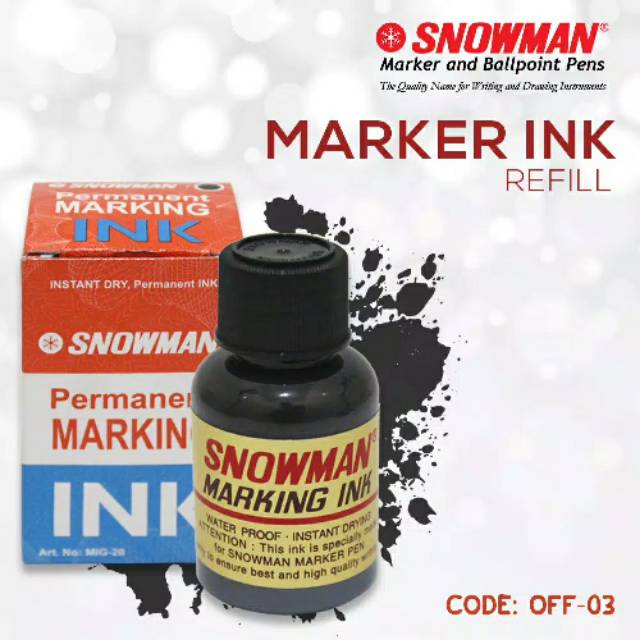 

1 Box Isi 12 Botol Tinta PERMANENT Refill Marking Ink Snowman Tinta Spidol