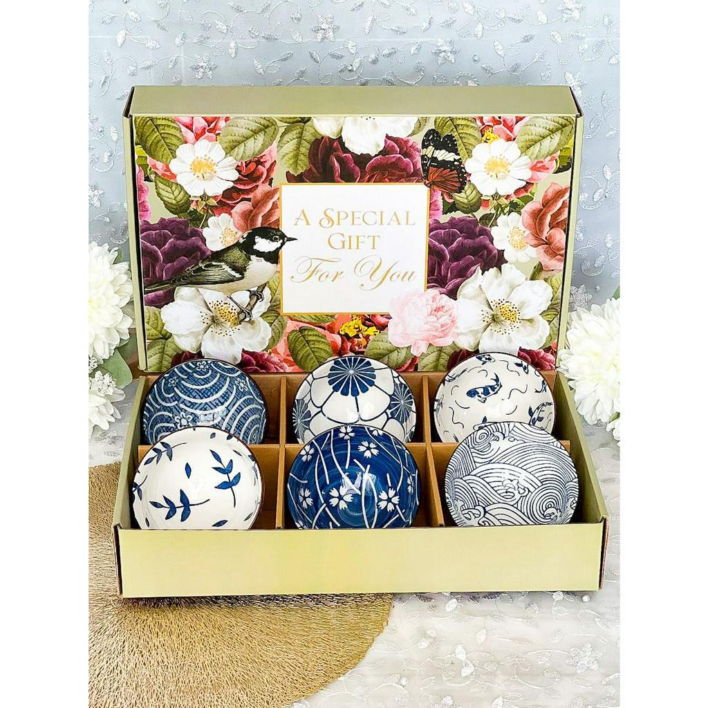 Flower Gift Box Japanese Azura 6 Bowls | Mangkok Keramik