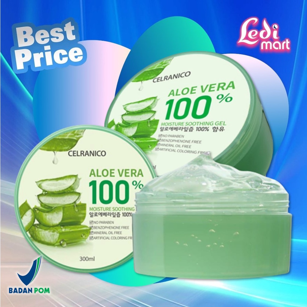 ORIGINAL Celranico Aloe Vera Moisture Soothing Gel 100% 300ml / Masker Wajah / LEDI MART