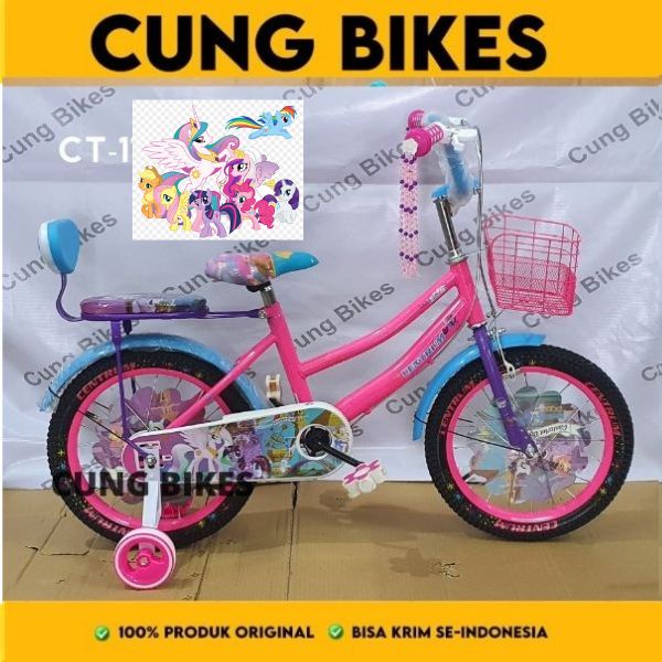 Sepeda Anak Mini Centrum 16 18 Inch (usia 4-8 tahun) ANGRY BIRD Unicorn kuda Pony Keranjang besi