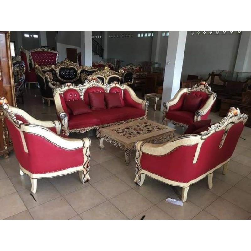 KURSI ROMAWI SOFA TAMU MEWAH UKIR KAYU JATI