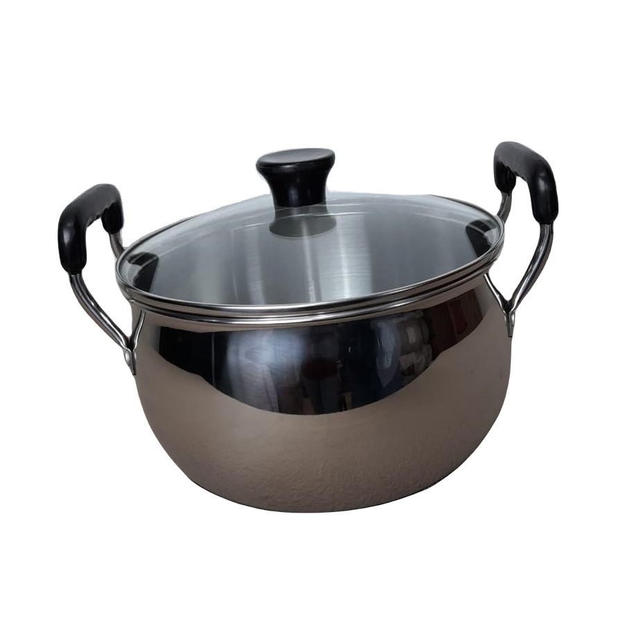 Maxim Bellyaplle Capsule Dutch Oven Panci 24 Cm Stainless Steel + Tutup Kaca - Silver