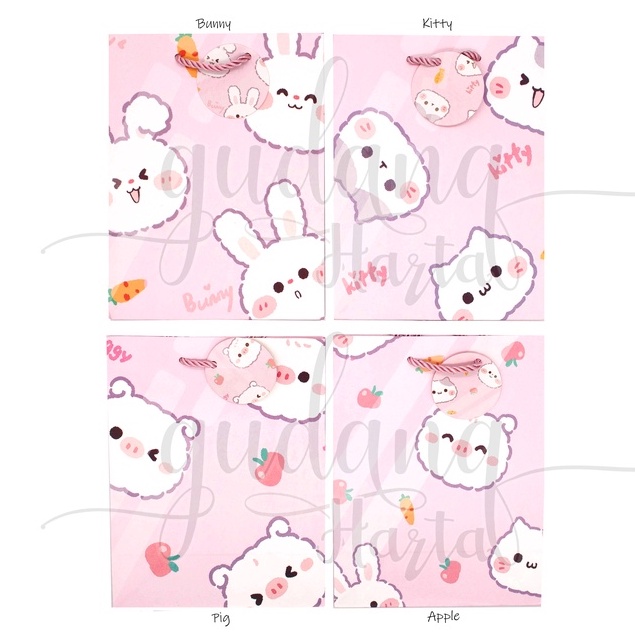 Paper Bag Pink Animal Tas Kado Motif Pig Cat Rabbit Goodie Bag GH 507106