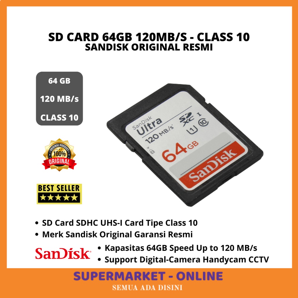 TERMURAH SD Card Kartu Memory SDXC UHS-I Card Kapasitas 64GB Kecepatan Speed Upto 120 MB/s Tipe Clas