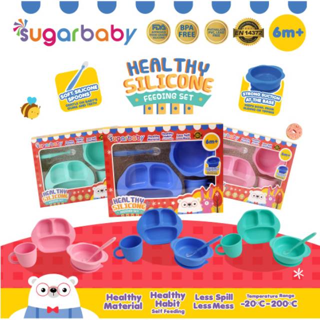 Healthy Silicone Feeding Set Sugar Baby / Piring dan Mangkok Makan Bayi Anak