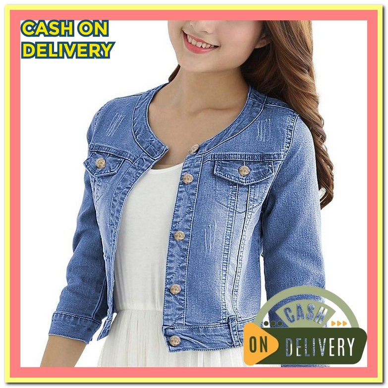 Jaket Jeans Kekinian Cewek Levis Wanita Jins Import Denim Jacket Jaket Jaket Jeans Crop Lengan 7/8