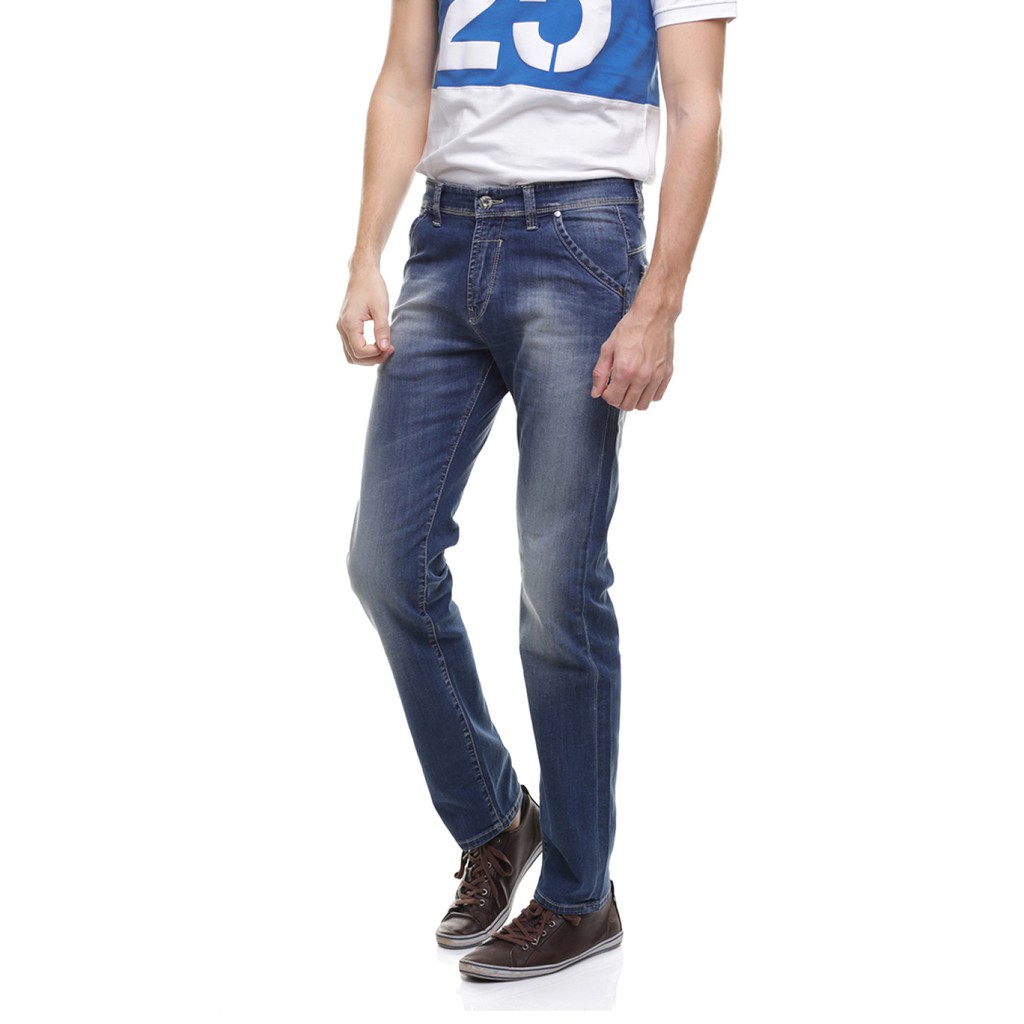 LGS Celana Jeans Original Slim Fit - Jeans Panjang Premium - Soft Whisker - Washed - Biru