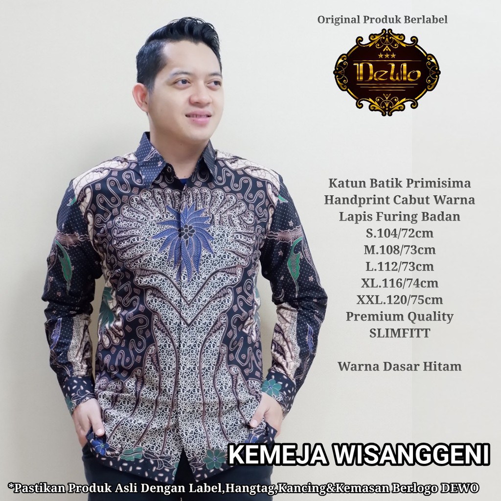 WISANGGENI Kemeja Batik Pria Lengan Panjang Katun Halus FULL FURING Dewo