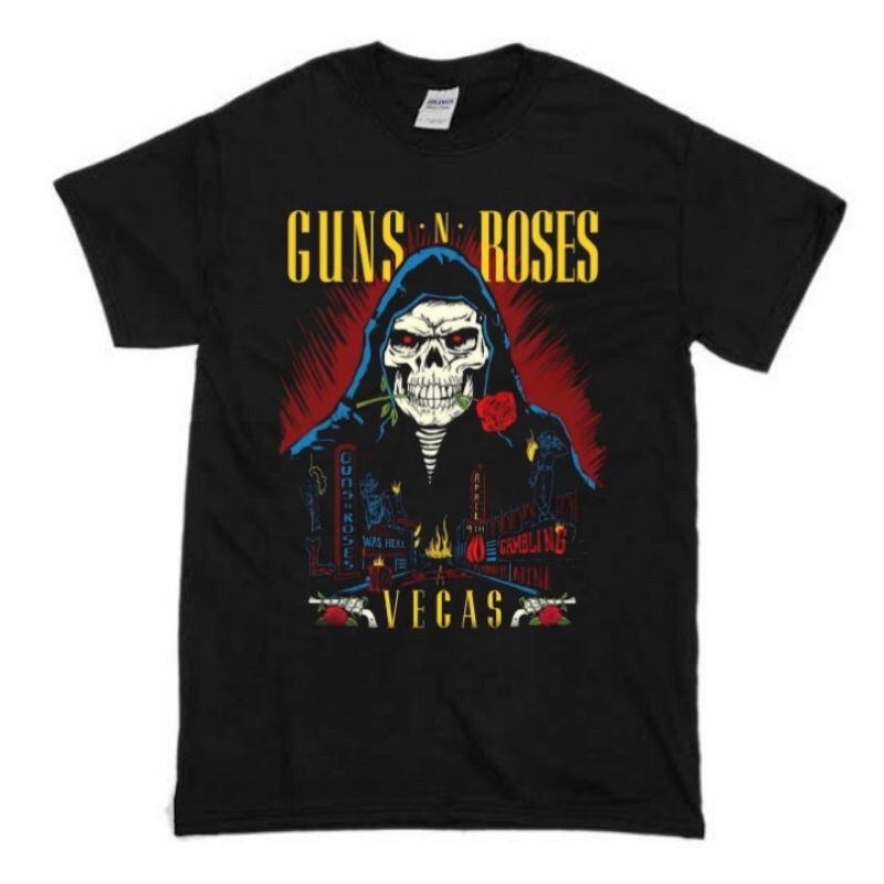 KAOS BAND GUNS N ROSES “VEGAS” | T-SHIRT BAND GUNS N ROSES | BAJU BAND GNR HITAM PRIA