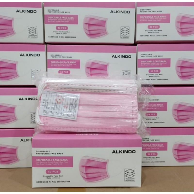 Masker Alkindo Earloop 3Ply Disposable Face Mask isi 50Pcs