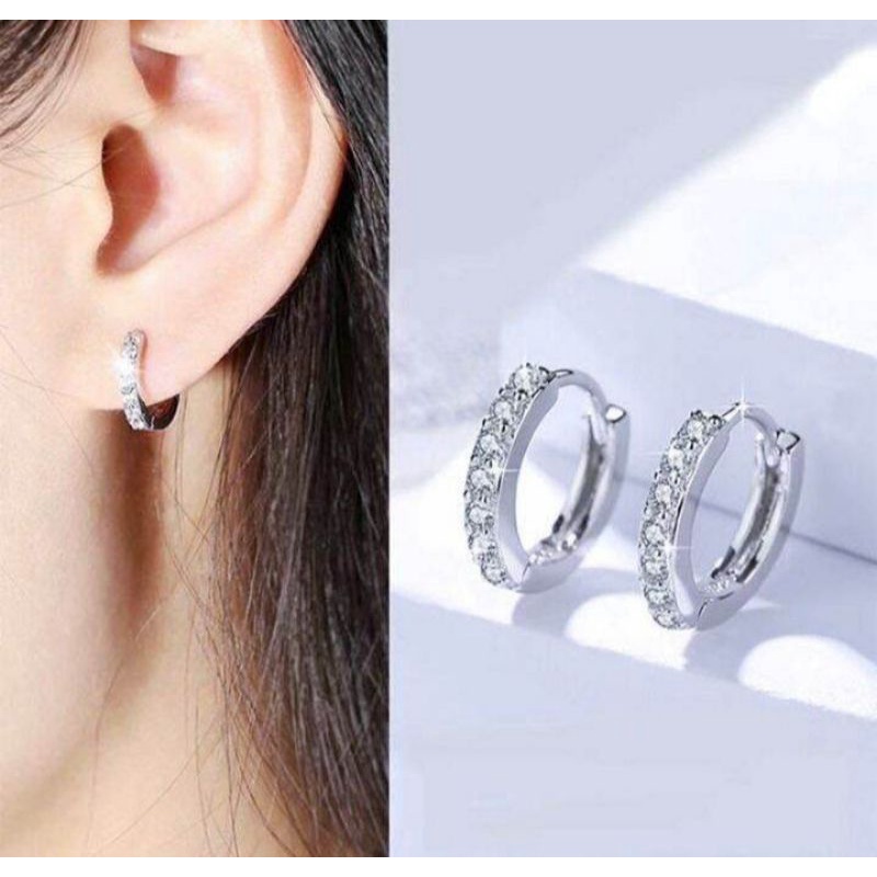 anting jepit permata silver fashion wanita titanium original anti luntur