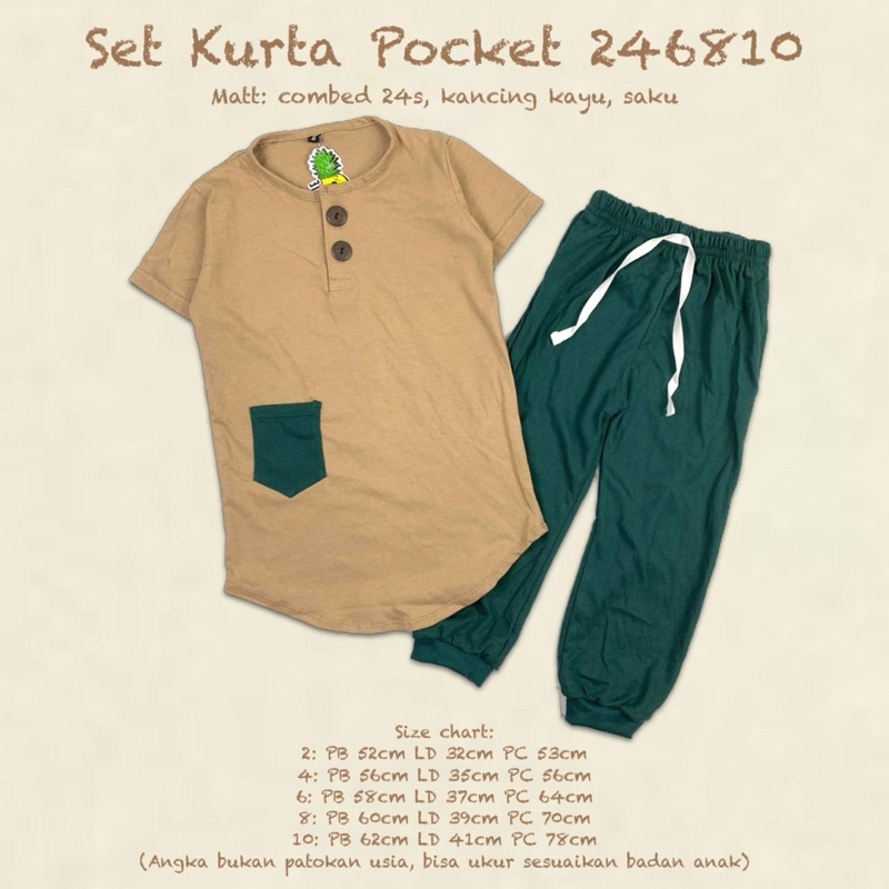 Setelan Kurta Pocket Pineapple Kids Original Super Premium Baju Muslim Koko Anak