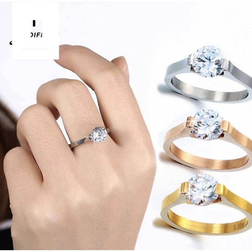 [Bayar di Tempat] Cincin Wanita Batu American Diamond Gold