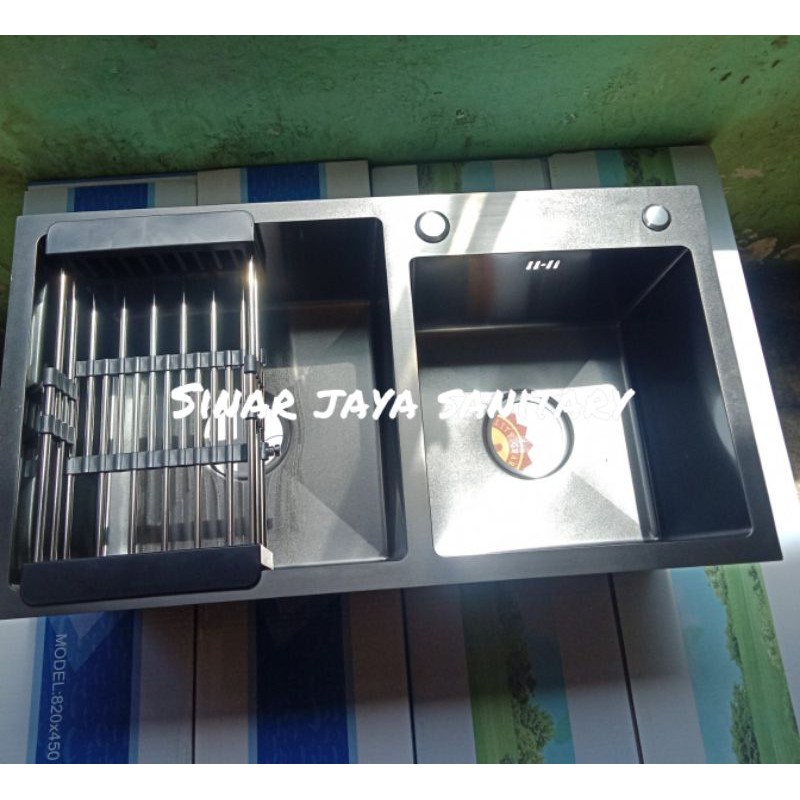 Kitchen sink ONAN hitam 8245 &quot; ORIGINAL &quot; / bak cuci piring dua lobang ONAN black