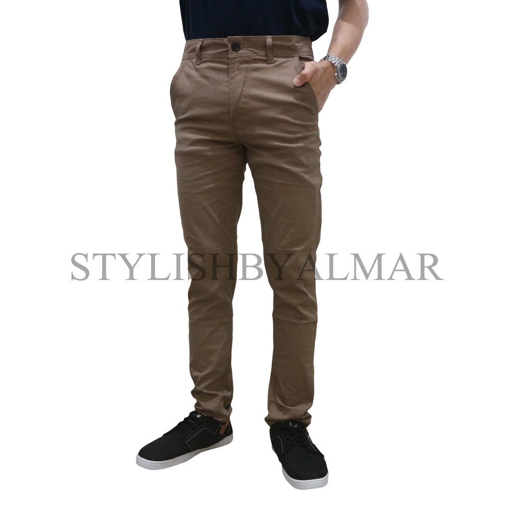 celana chino panjang pria cowok mocca cream hitam abu slimfit pensil skinny berkualitas